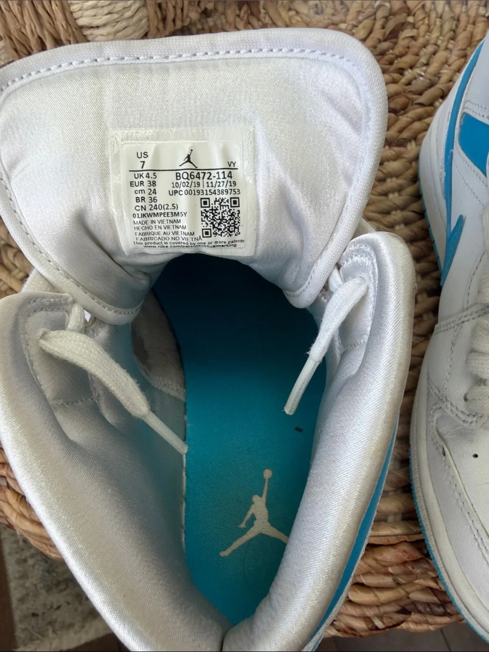 Nike Women’s Mid-Air Jordan Sneakers in White and Blue